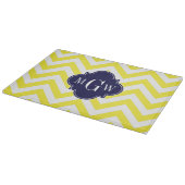 Geel lamsvlees Chevron Navy Quatrefoil 3 Monogram Snijplank (Hoek)