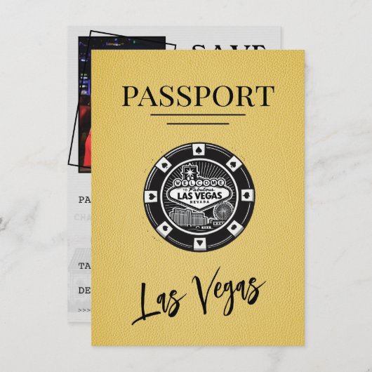 Geel Las Vegas paspoort Bewaar de datum Save The Date (Voorkant / Achterkant)