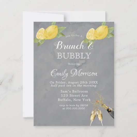 Geel leemons Grijze verf Champagne Brunch & Bubble Kaart (Voorkant)