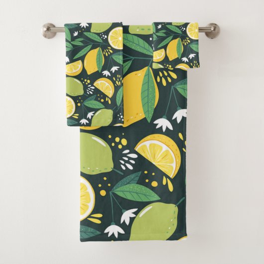 Geel lemon en groen Limoen fruitpatroon Bad Handdoek (Insitu)