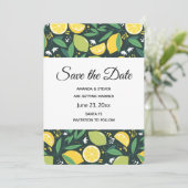 Geel lemon en groen Limoen fruitpatroon Save The Date (Staand voorkant)