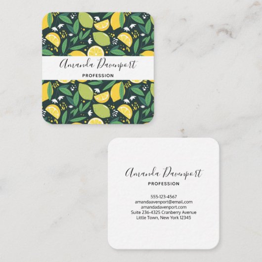 Geel lemon en groen Limoen fruitpatroon Vierkante Visitekaartje (Voorkant / Achterkant)