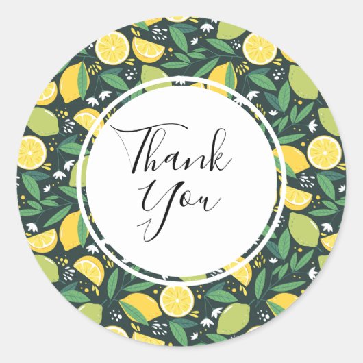 Geel lemon en Limoen Fruit Food Pattern Hartelijk Ronde Sticker (Voorkant)