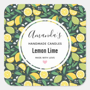 Geel lemon en Limoen Vruchtpatroonkantel Biz Vierkante Sticker