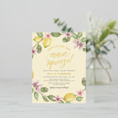 Geel | Lemon Wreath Main Squeeze Vrijgezellenfeest Folie Uitnodiging Briefkaart (Staand Voorkant)