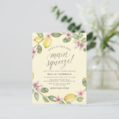 Geel | Lemon Wreath Main Squeeze Vrijgezellenfeest Uitnodiging Briefkaart (Staand voorkant)