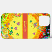 Geel Leuk Hart Bloemen Personaliseer Naam Case-Mate iPhone Case (Achterkant (horizontaal))