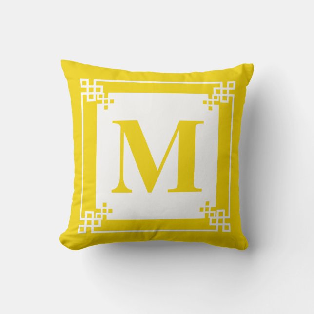 Geel Lijst Monogram Kussen (Voorkant)