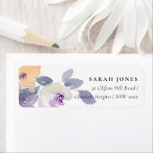 GEEL LILA PAARS ROOS WATERVERF FLORAAL ADRES ETIKET (Insitu)