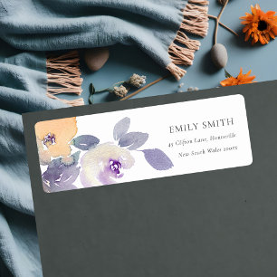 GEEL LILA PAARS ROOS WATERVERF FLORAAL ADRES ETIKET