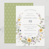 Geel Lila Wilde Bloem Wreate Baby shower Invite Bedankkaart (Voorkant / Achterkant)