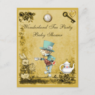 Geel Mad Hatter Wonderland Tea Party Baby shower Kaart