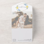 Geel & Marineblauw Zomerbloemen | Bruiloft All In One Uitnodiging (Buitenkant)