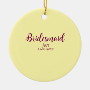 Geel maroon bruidsmeisje naam datum stijlvolle bru keramisch ornament