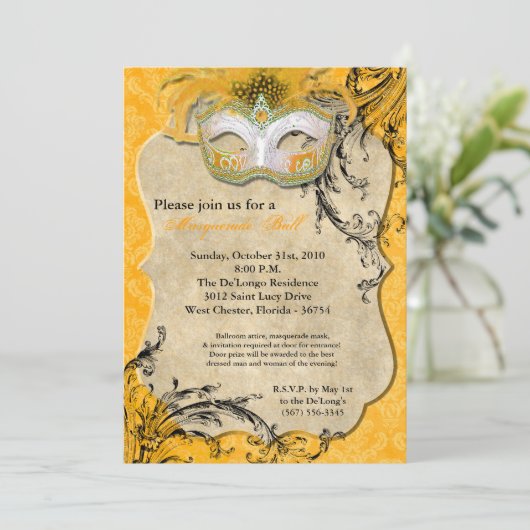 Geel Maskerade Bal Masker Kostuum Halloween Onderd Kaart (Staand voorkant)
