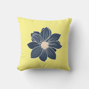 Geel met Blauwe Bloem Kussen