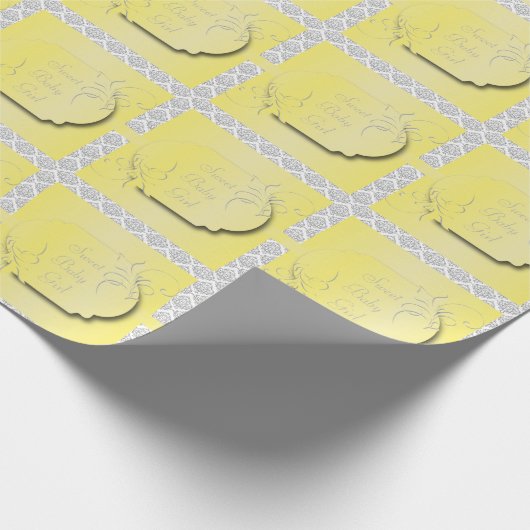 Geel met grijs Damaspatroon Cadeaupapier (Hoek)