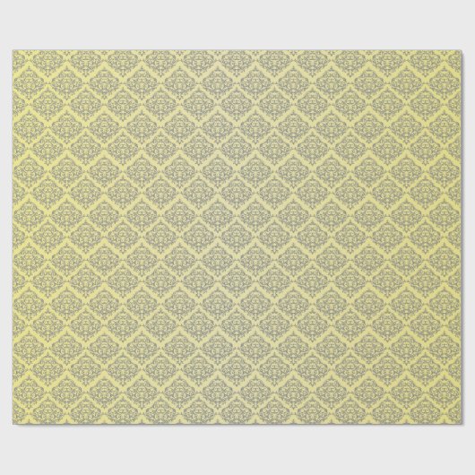 Geel met grijs Damaspatroon Cadeaupapier (Vlak)