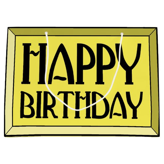 Geel met schuine rand Happy Birthday Art Deco Groot Cadeauzakje (Voorkant)