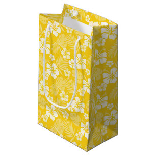 GEEL MET TROPISCHE WITTE HIBISCUS-STROMEN KLEIN CADEAUZAKJE