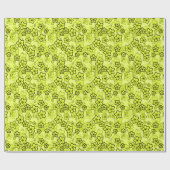 Geel met zwart helder neon bloemenpatroon cadeaupapier (Vlak)