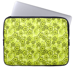 Geel met zwart helder neon bloemenpatroon laptop sleeve