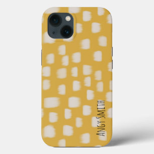 Geel minimaal patroon met zijkant gepersonaliseerd iPhone 13 hoesje