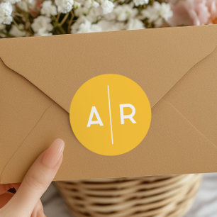 Geel Minimalistisch Elegant Enveloppe Zegel, Trouw Ronde Sticker