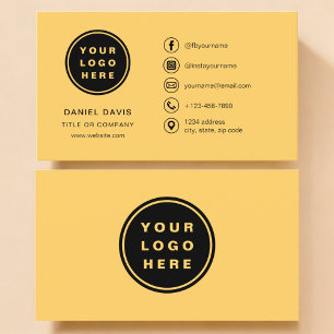 Geel minimalistisch logo met socialemediapictogram visitekaartje