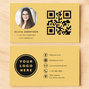 Geel Minimalistisch Modern Foto met QR-code Visitekaartje
