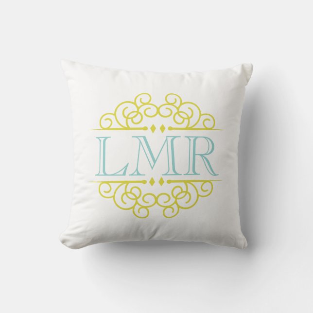 Geel & Mint  Lijst monogram Kussen (Voorkant)