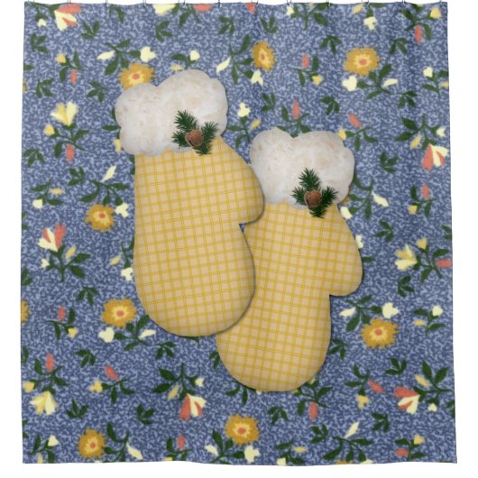 Geel Mittens-kerstgordijn Douchegordijn (Voorkant)