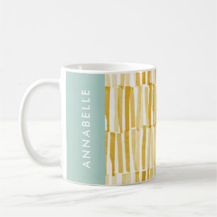 Geel modern abstract patroon gepersonaliseerd cade koffiemok