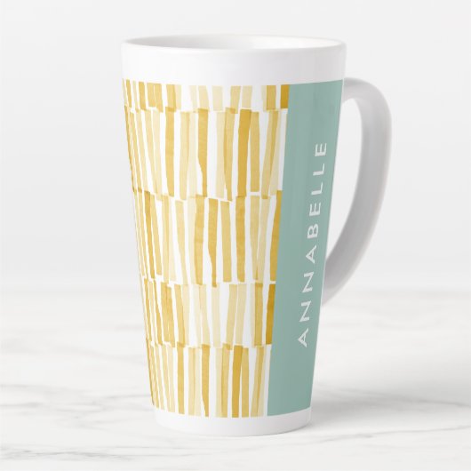 Geel modern abstract patroon, gepersonaliseerd ges latte mok (Rechterhoek)