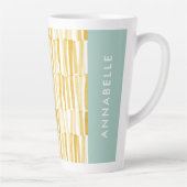 Geel modern abstract patroon, gepersonaliseerd ges latte mok (Rechts)