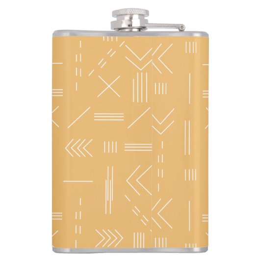 Geel Modern Geometrisch Patroon Aangepast Monogram Heupfles (Achterkant)