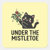 Geel modern kat vakantie mistletoe ontwerp sticker (Voorkant)