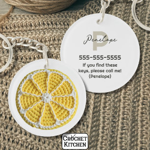 Geel Modern Minimal Fresh Crochet Lemon Slice Sleutelhanger