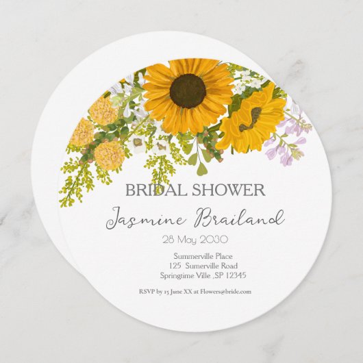 Geel modern zonnebloemen boeket bruids douche save the date (Voorkant / Achterkant)