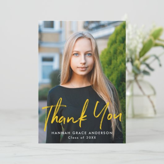 Geel | Moderne Afstuderen van de Foto van het Manu Bedankkaart (Staand voorkant)