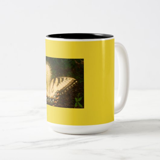 Geel Monarch, zwart en geel Tweekleurige Koffiemok (Voorkant rechts)