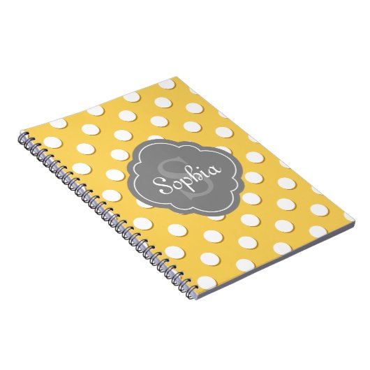 Geel monogram geelpoka Dot Pattern Gray Notitieboek (Rechterzijde)