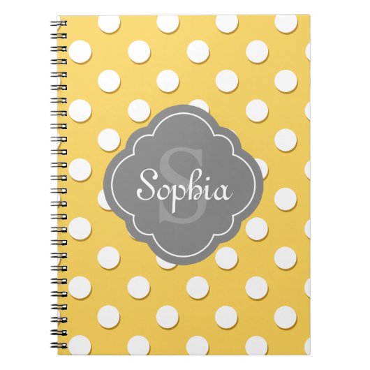 Geel monogram geelpoka Dot Pattern Gray Notitieboek (Voorkant)