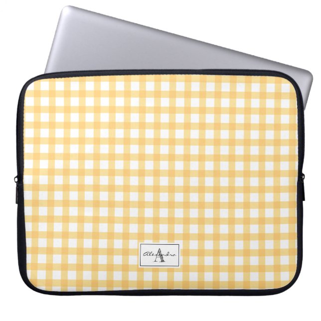 Geel monogram Gingham geplakt betonstaal Laptop Sleeve (Voorkant)