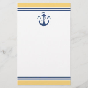 Geel monogram hartenanchor briefpapier