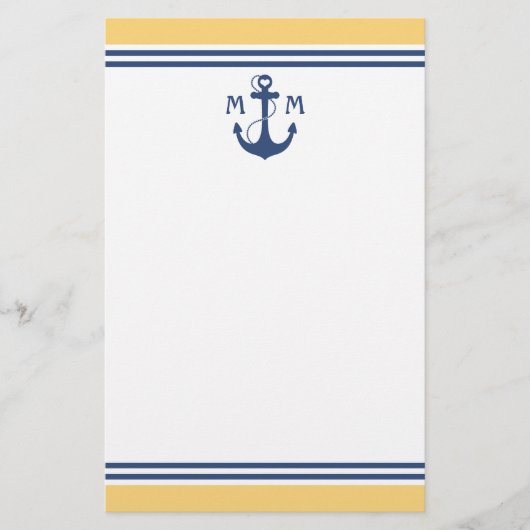 Geel monogram hartenanchor briefpapier (Voorkant)