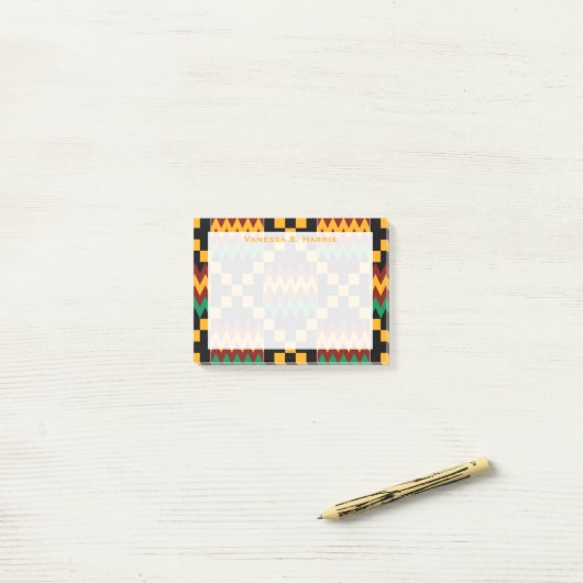 Geel Monogram Kwanzaa Zwart Rood Kente Doek Post-it® Notes (Op bureau)