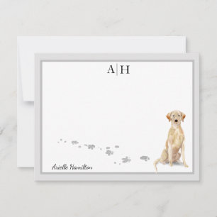 Geel monogram labrador Retriever grijze grens Notitiekaartje