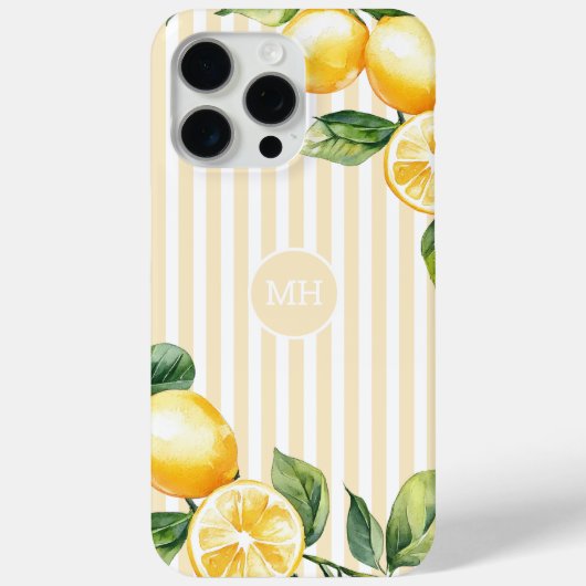 Geel Monogram Lemon Elegant Stripe Mediterraan Case-Mate iPhone Case (Achterkant)