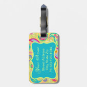 Geel monogram Turquoise Modern Pasley Pattern Bagagelabel (Achterkant verticaal)